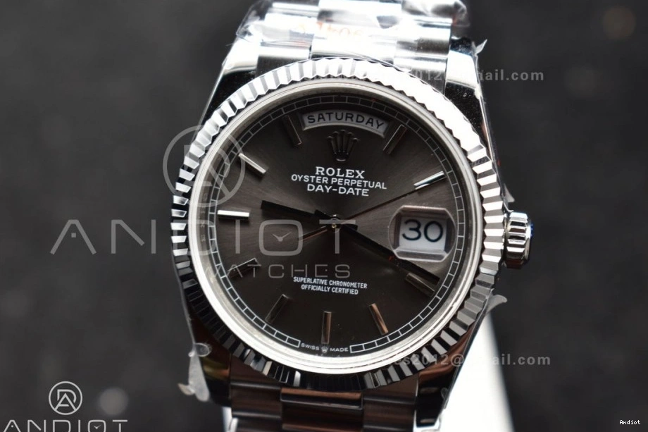 904L Grey (Gain vr3255 DayDate on Bracelet V5 Best Weight) Dial SS 36 Edition QF President Steel 0417